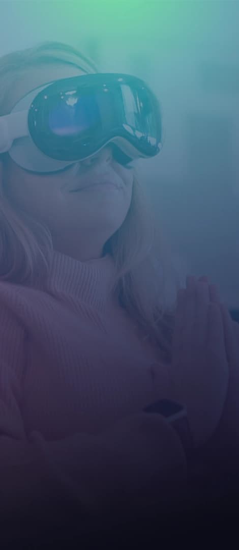 A photo of a someone meditating using an Apple Vision Pro